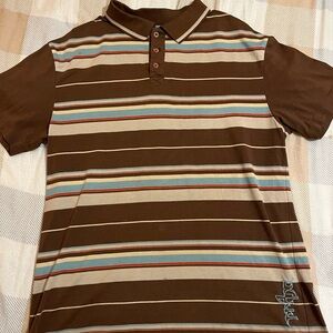 Prana Brown Polo with Blue and Red Stripes